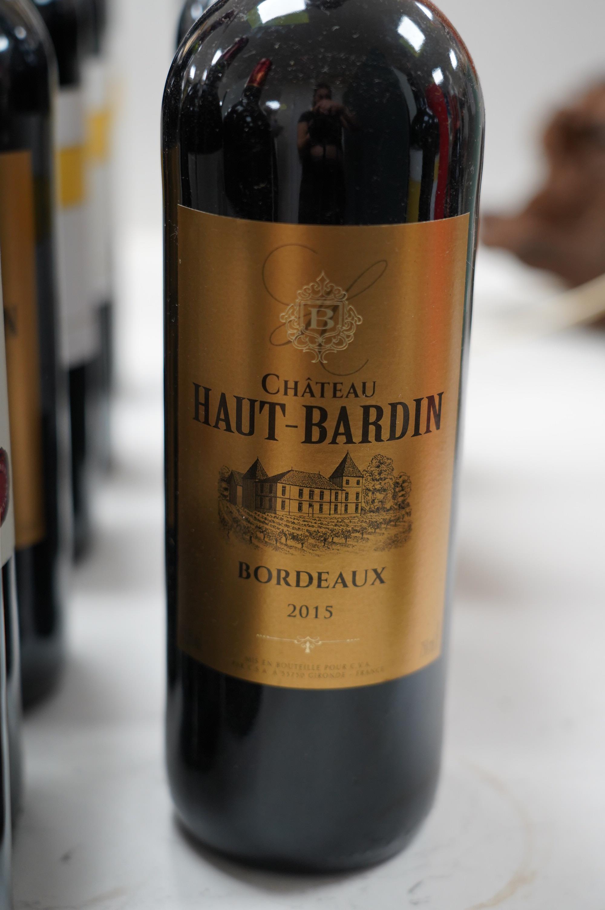 Twelve bottles of wine: Haut Medoc 2012 (x8), Chateau Jaut-Bardin Bordeaux 215 (x2), Claret Bordeaux (x1) and Chateau Paret 2010 (x1). Condition - appears good